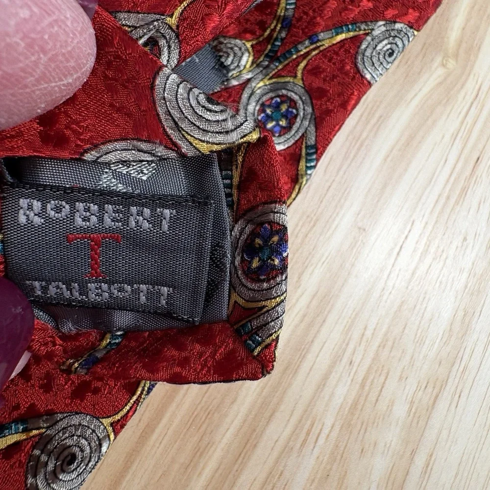 Robert Talbott Men's Red Geometric Abstract Woven Silk Designer Tie One Size